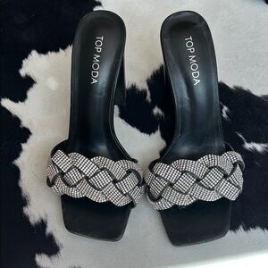 TOP Moda Black Braided Crystal Slide Mules